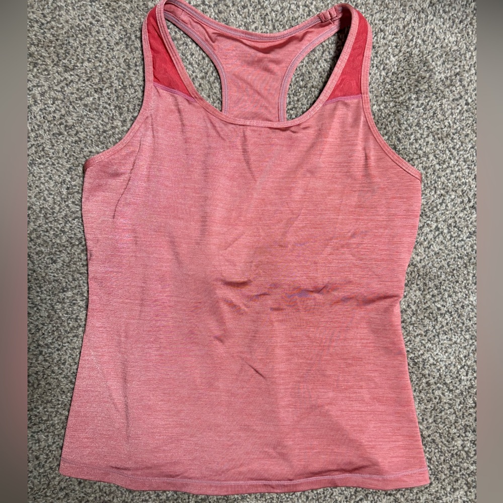 Lululemon Athletica Coral Pink Fitted Tank Top with built in shelf bra